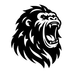 Vector logo of a raging gorilla. Professional logo of a mad kong. Black and white logo of an ape isolated on a white background.