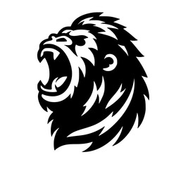 Vector logo of a raging gorilla. Professional logo of a mad kong. Black and white logo of an ape isolated on a white background.