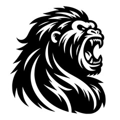 Vector logo of a raging gorilla. Professional logo of a mad kong. Black and white logo of an ape isolated on a white background.