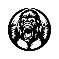 Vector logo of a raging gorilla. Professional logo of a mad kong. Black and white logo of an ape isolated on a white background.