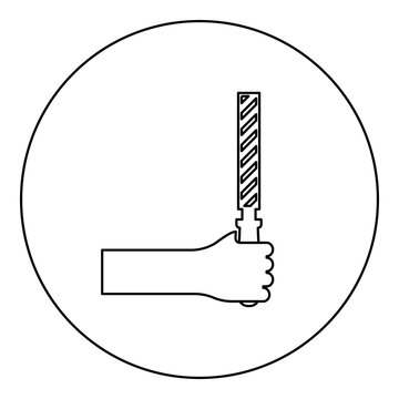 recommend clip art: File tool in hand metal rasp in arm use manual instrument equipment for carpentry work icon in circle round black color vector illustration image outline contour line thin style