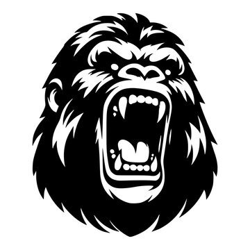 Vector logo of a raging gorilla. Professional logo of a mad kong. Black and white logo of an ape isolated on a white background.