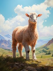 Fototapeta premium Targhee American Breed: Farm Pasture Lamb in Picturesque Portrait