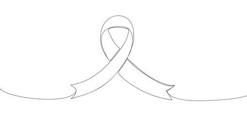 Continuous one single line drawing ribbon cancer. Awareness cancer day. Outline ribbon cancer icon, logo - obrazy, fototapety, plakaty