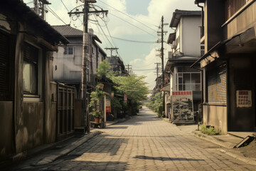 Fototapeta na wymiar 昭和の下町。架空の日本の昭和イメージ。古い写真、Generative AI