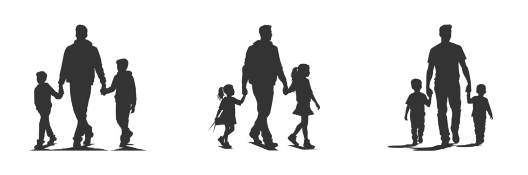 Father with kids silhouette. Vector illustration