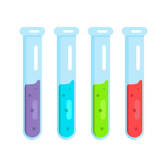 Test tubes with colored liquid. Flat style. Vector illustration