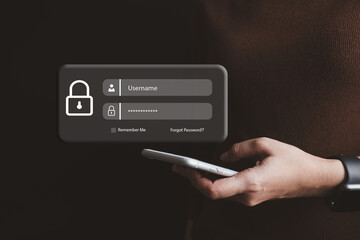 Client is typing password to access data, security verification concept for login, secure for Internet user.