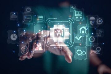 Engineer or businessman presenting online network To exchange industrial systems, technology, industrial cloud technology concepts
