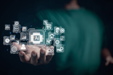 Engineer or businessman presenting online network To exchange industrial systems, technology, industrial cloud technology concepts
