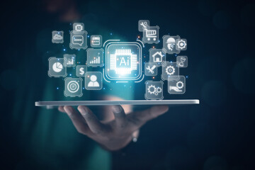 Engineer or businessman presenting online network To exchange industrial systems, technology, industrial cloud technology concepts
