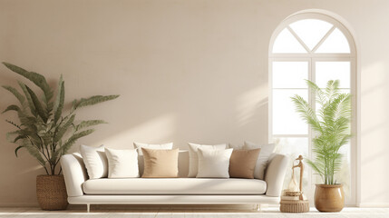 Modern Serenity: White Sofa and Houseplants in a Minimalist Living Space