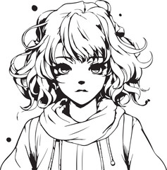 young anime manga coloring page illustration generative ai