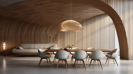Contemporary Simplicity: Arched Wall in Modern Dining Room Design