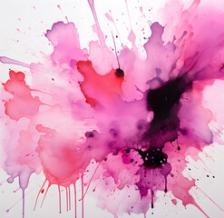 Watercolor pink purple splash or splatter isolated on white