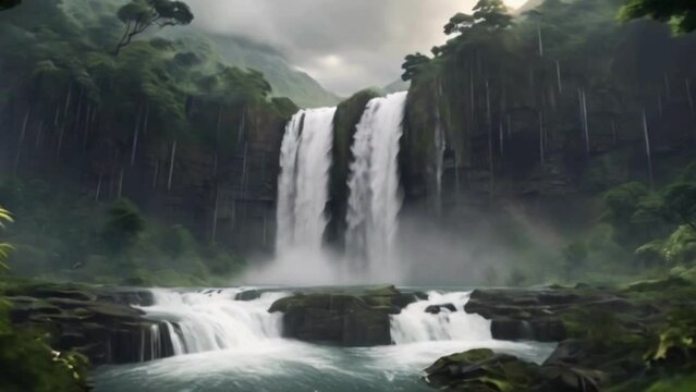 nature beautiful ultra realistic 8k images, water, rainfall, snoafall , waterfall, jungle