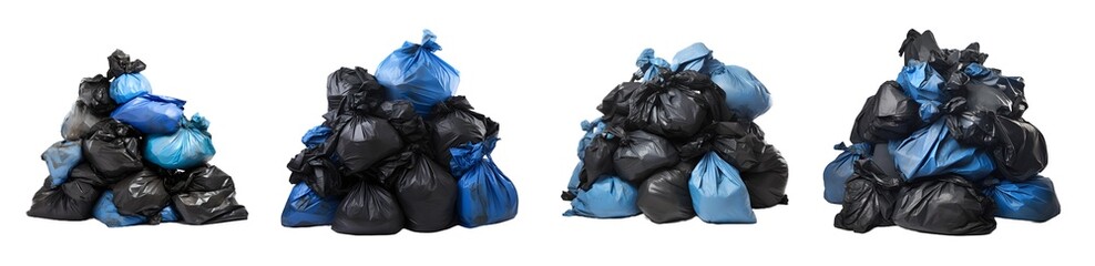 pile of garbage bags isolated on a transparent PNG background, white background, Generative Ai