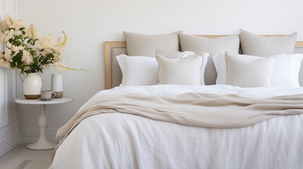 Serenity in Neutrals: Pastel Beige and Grey Bedding in a Minimalist Setting