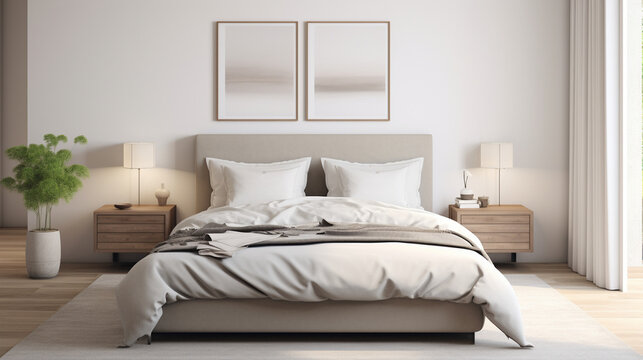 Serenity in Neutrals: Pastel Beige and Grey Bedding in a Minimalist Setting