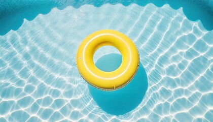 Yellow ring floating in a blue wave water on the outdoor swimming pool. Summer holidays