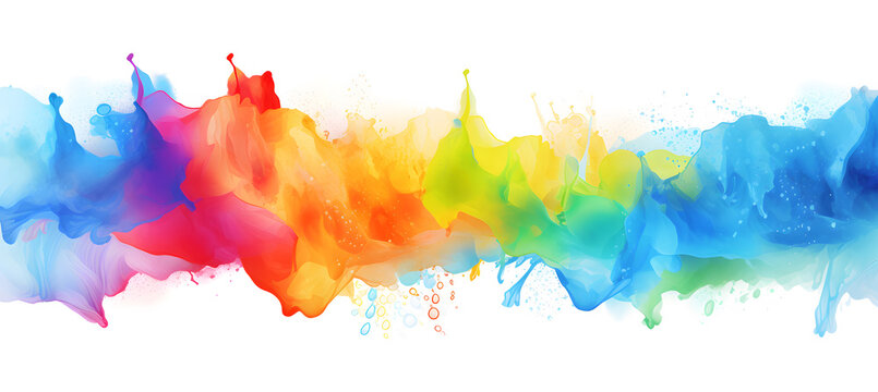 Abstract multicolor rainbow painting illustration. Watercolor splashes isolated on white background
