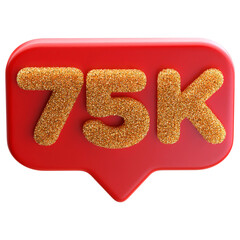 75k follower 3d icon number - subscriber or like on social media