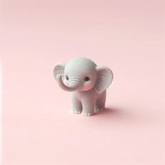 Сute fluffy gray baby elephant toy on a pastel pink background. Minimal adorable animals concept. Wide screen wallpaper. Web banner with copy space for design.