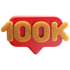 100k follower 3d icon number - subscriber or like on social media