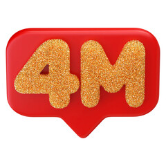 4M follower 3d icon number - subscriber or like on social media