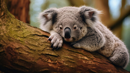 Koala resting on zoo tree in Duisburg