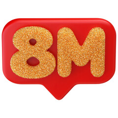 8M follower 3d icon number - subscriber or like on social media
