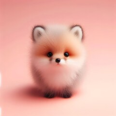 Сute fluffy red baby fox toy on a pastel pink background. Minimal adorable animals concept. Wide screen wallpaper. Web banner with copy space for design.