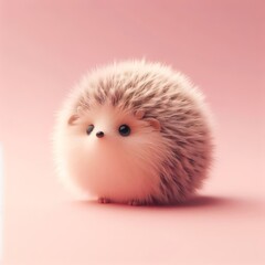 Сute fluffy baby hedgehog toy on a pastel pink background. Minimal adorable animals concept. Wide screen wallpaper. Web banner with copy space for design. - obrazy, fototapety, plakaty