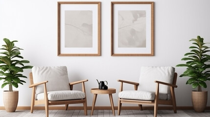 Clean Lines and Comfort: Modern Living Room with White Wall and Stylish Armchairs