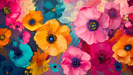 colorful flowers painting background.