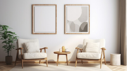 Clean Lines and Comfort: Modern Living Room with White Wall and Stylish Armchairs