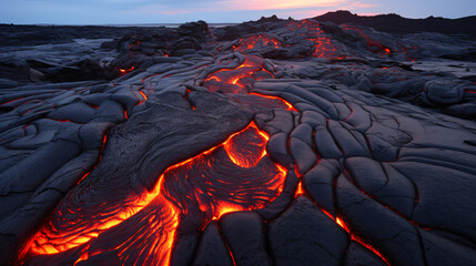 Lava patterns during volcanic eruption at Mount