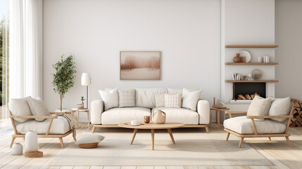 Clean Elegance: White Sofa and Armchairs in Scandinavian-Styled Living Room