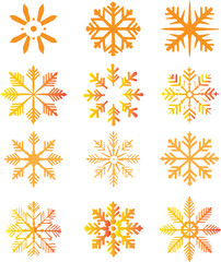 Set Yellow snowflake icons on white background