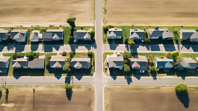 Aerial View of Houses in Rural Area, Tranquil Homes Nestled Amidst Natures Beauty