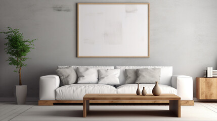 Elegance in Simplicity: Wooden Square Coffee Table Near White Sofa in Minimalist Living Room