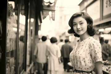 昭和レトロな美女の写真。古い写真、架空の昭和、Generative AI