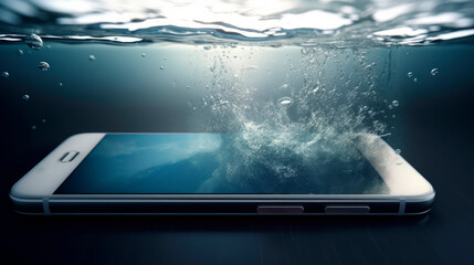modern smartphone closeup thrown into water