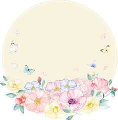 Circle frame with flowers and butterflies