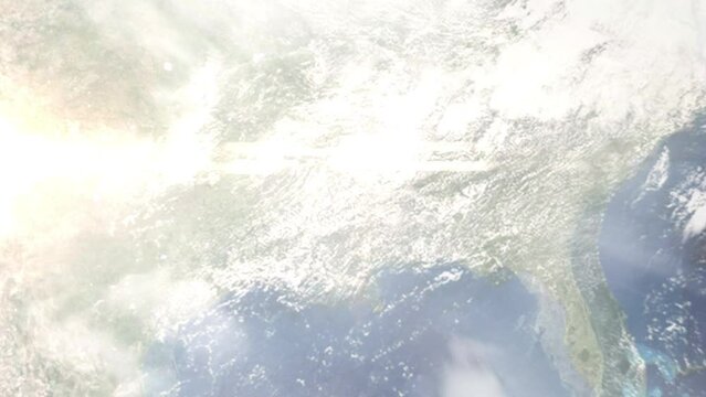 Zoom in from space and focus on Madison, Mississippi, USA. 3D Animation. Background for travel intro. Elements of this image furnished by NASA.