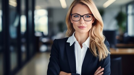 young business woman looking at camera in the office