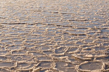 The port waters are covered with ice. Baltic Sea.