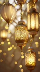 Fototapeta na wymiar Soft Illuminations from Hanging Golden Lanterns