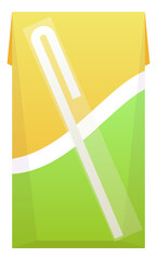Juice box with plastic straw. Disposal drink icon