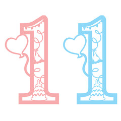 Number one 1 birthday party baby blue rose celebrate first laser cut decorative heart balloon